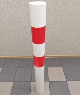 Słupek parkingowy blokujący U-12c | metalowy, 120(80) cm, do wkopania, drogowy, biało-czerwony